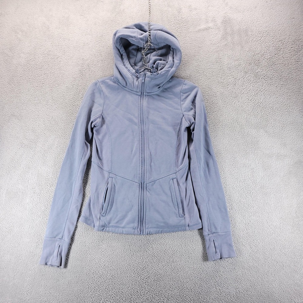 ALO Hoodie Womens XS Blue Foundation Full Zip Jacket Thumbholes Yoga Slim Fit